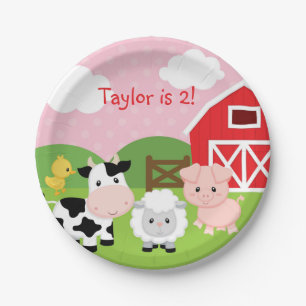 Farm Animal Birthday Party紙プレート(ピンク) ペーパープレート