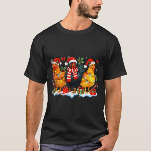 Farm Animal Funny Chicken Christmas Lights Cute Xm Tシャツ (正面)