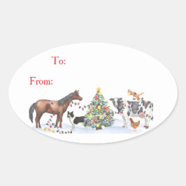 Farm Animal Holiday Gift Sticker 楕円形シール