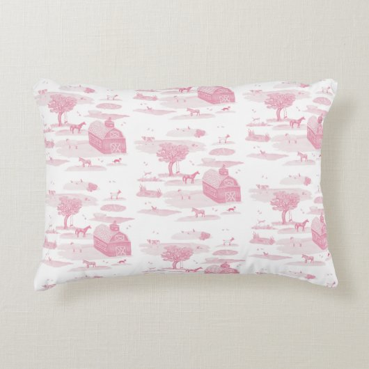 Farm Animal Toile Accent Pillow (Pink) アクセントクッション (正面)