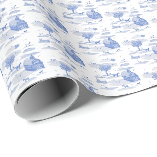 Farm Animal Toile (Blue)  ラッピングペーパー (ロールコーナー)
