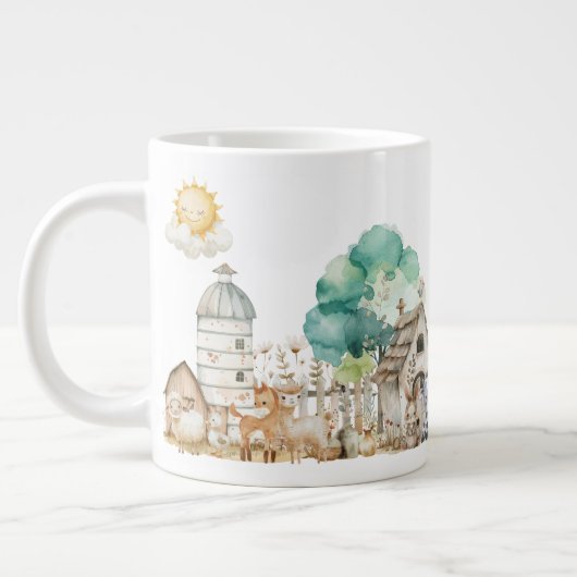 Farm Animal Watercolor Mug – Cute Nursery cup ジャンボコーヒーマグカップ (左)