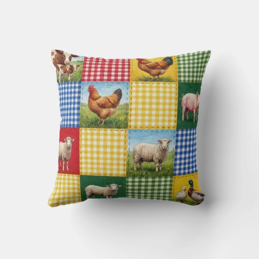 Farm Animals and Gingham Patchwork Quilt クッション (裏面)