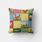 Farm Animals and Gingham Patchwork Quilt クッション (正面)