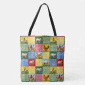 Farm Animals and Gingham Patchwork Quilt トートバッグ (正面)