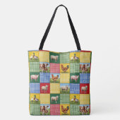 Farm Animals and Gingham Patchwork Quilt トートバッグ (裏面)
