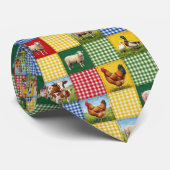 Farm Animals and Gingham Patchwork Quilt ネクタイ (ロール)