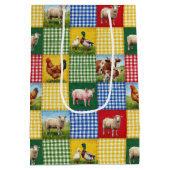 Farm Animals and Gingham Patchwork Quilt ミディアムペーパーバッグ (裏面)