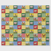 Farm Animals and Gingham Patchwork Quilt ラッピングペーパー (フラット)