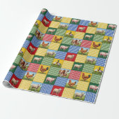 Farm Animals and Gingham Patchwork Quilt ラッピングペーパー (アンロールド)