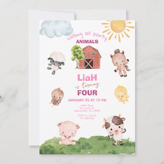 Farm animals Any Age Birthday Invitation 招待状 (正面)