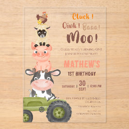 Farm animals Baa Moo Holy Cow 1st 2nd Birthday アクリル招待状