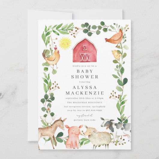 Farm Animals Baby Shower Invitation 招待状 (正面)
