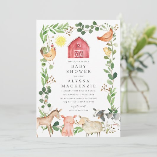 Farm Animals Baby Shower Invitation 招待状 (スタンド正面)