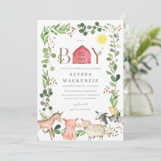 Farm Animals Baby Shower Invitation 招待状 (スタンド正面)