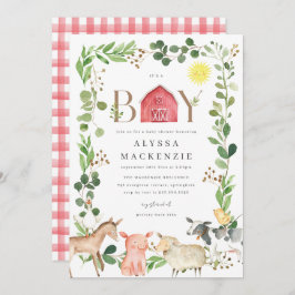 Farm Animals Baby Shower Invitation 招待状