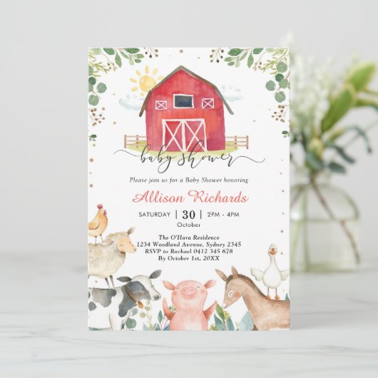 Farm Animals Baby Shower Invitation 招待状 (スタンド正面)