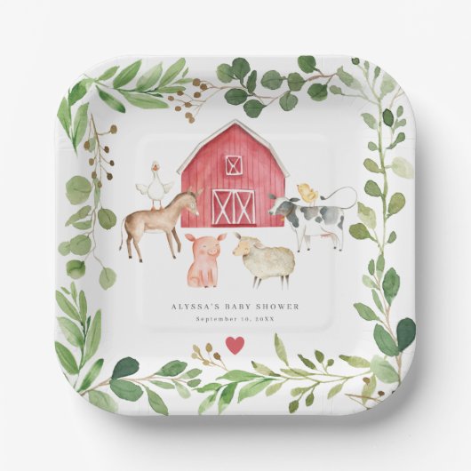 Farm Animals Baby Shower Paper Plates ペーパープレート (正面)