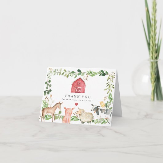 Farm Animals Baby Shower Thank You Card サンキューカード (正面)