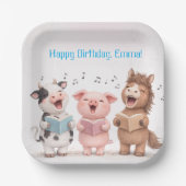 Farm Animals Band Birthday ペーパープレート (正面)
