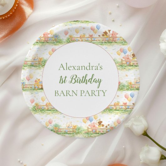 Farm Animals Barnyard 1st Birthday ペーパープレート