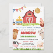 Farm Animals Barnyard Bash Ranch Birthday Party 招待状 (正面)