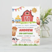 Farm Animals Barnyard Bash Ranch Birthday Party 招待状 (スタンド正面)
