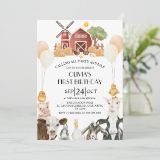 Farm Animals Barnyard Bash Ranch Birthday Party 招待状