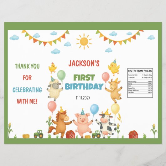 Farm Animals Barnyard Birthday Chip Bag Wrapper チラシ (正面)