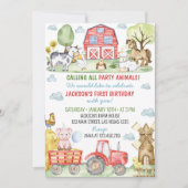 Farm Animals Barnyard Birthday Party Invitation 招待状 (正面)