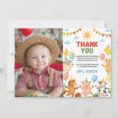Farm Animals Barnyard Birthday Party Photo サンキューカード (正面)