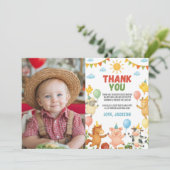 Farm Animals Barnyard Birthday Party Photo サンキューカード (スタンド正面)