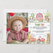 Farm Animals Barnyard Birthday Photo サンキューカード (正面)