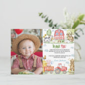Farm Animals Barnyard Birthday Photo サンキューカード (スタンド正面)