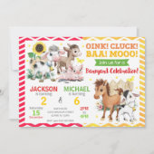 Farm Animals Barnyard Joint Birthday Party 招待状 (正面)