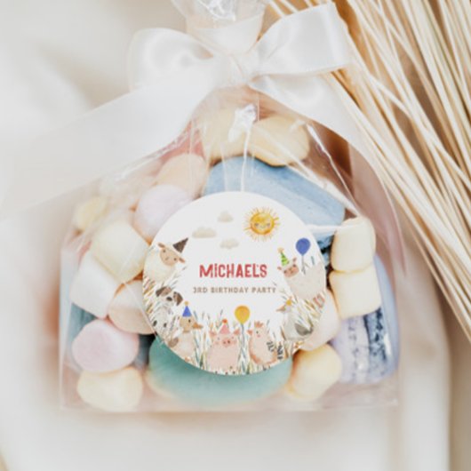 Farm Animals Birthday Banner ラウンドシール