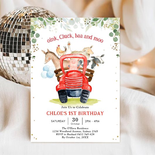 Farm Animals Birthday Invitation 招待状