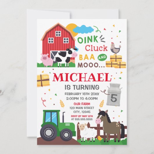 Farm animals Birthday kid Invitation 招待状 (正面)