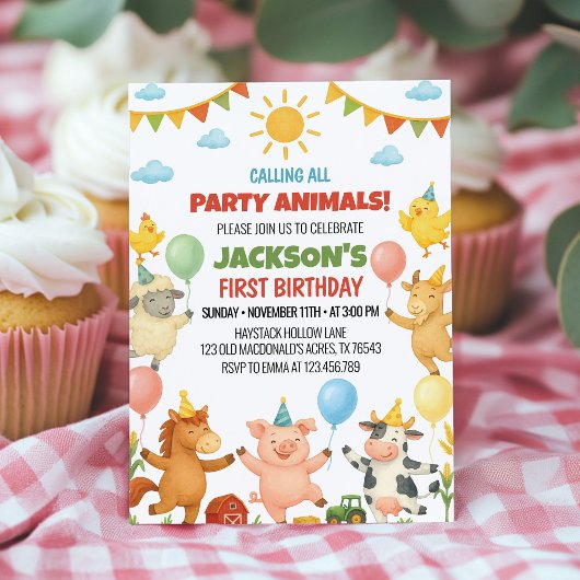 Farm Animals Birthday Party Invitation 招待状