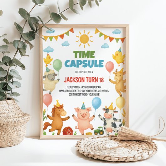 Farm Animals Birthday Party Time Capsule Sign ポスター