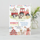 Farm animals boy ANY AGE birthday invitation. 招待状 (スタンド正面)