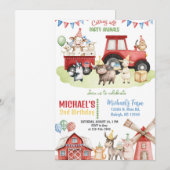 Farm animals boy ANY AGE birthday invitation. 招待状 (正面/裏面)