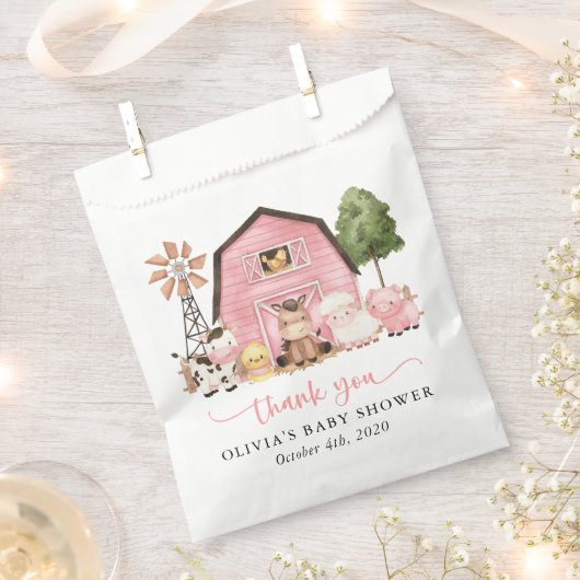 Farm Animals, Cute Animals, ピンクの納屋, ベビーシャワー フェイバーバッグ (クリップ留めされた状態)