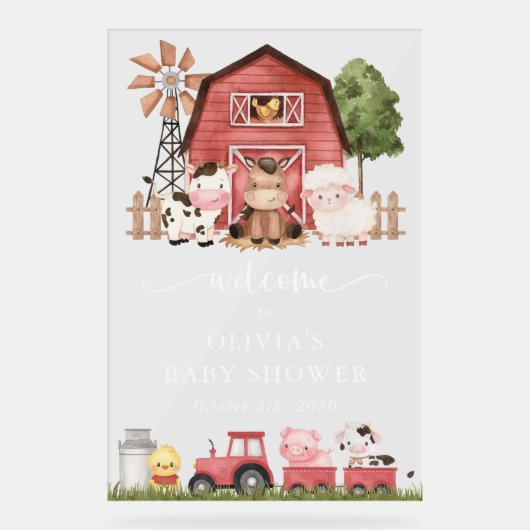 Farm Animals, Cute Animals, Baby Shower Welcome アクリルサイン (正面)