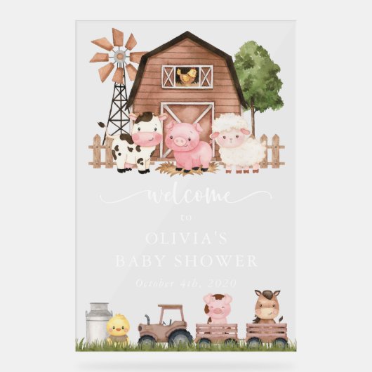 Farm Animals, Cute Animals, Baby Shower Welcome アクリルサイン (正面)
