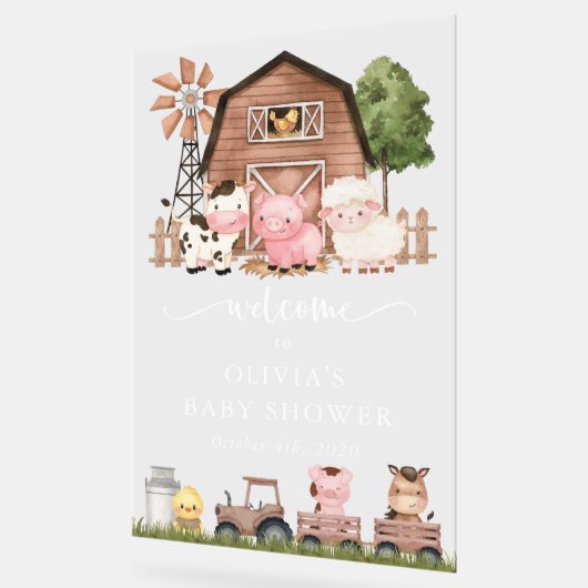 Farm Animals, Cute Animals, Baby Shower Welcome アクリルサイン (傾斜)