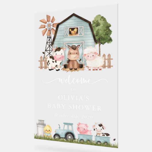 Farm Animals, Cute Animals, Baby Shower Welcome アクリルサイン (傾斜)