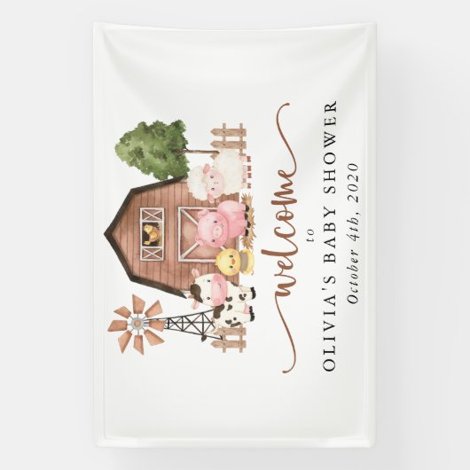 Farm Animals, Cute Animals, Baby Shower Welcome 横断幕 (縦)