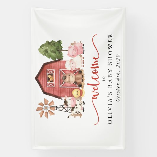 Farm Animals, Cute Animals, Baby Shower Welcome 横断幕 (縦)