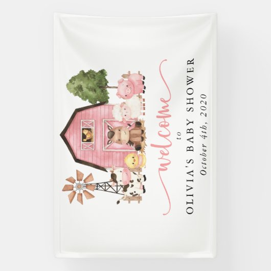 Farm Animals, Cute Animals, Baby Shower Welcome 横断幕 (縦)